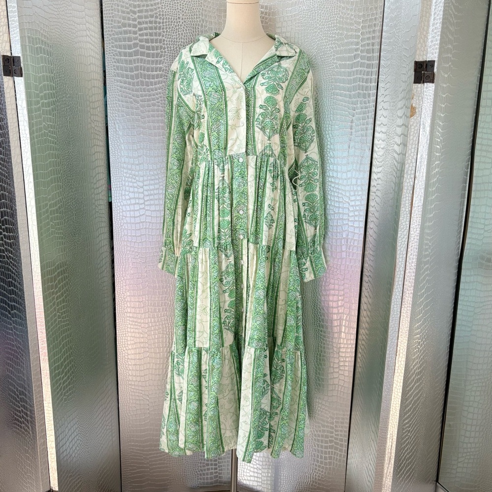 Roller Rabbit Green Tiered Sundress with Bishop Sleeves